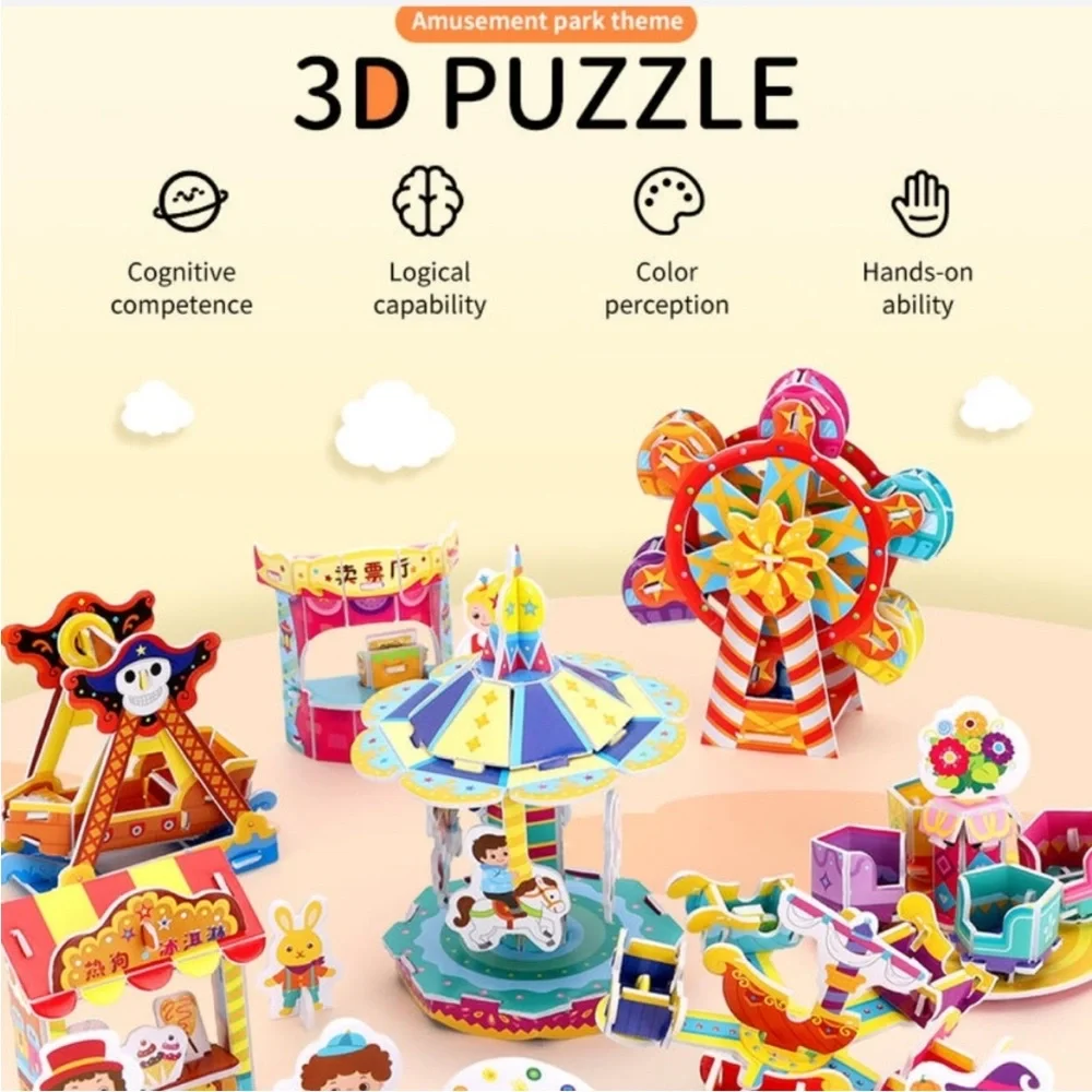 3 pack 3D puzzle craft amusement park fine motor skills building 5 6 7 8 9 +